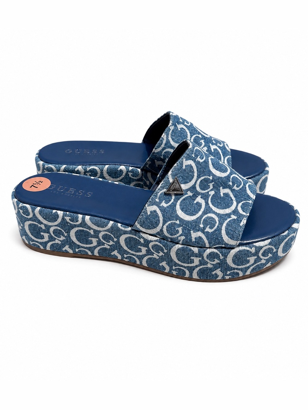 Guess Denim Monogram Platform Slide Sandals - Picture 3 of 4
